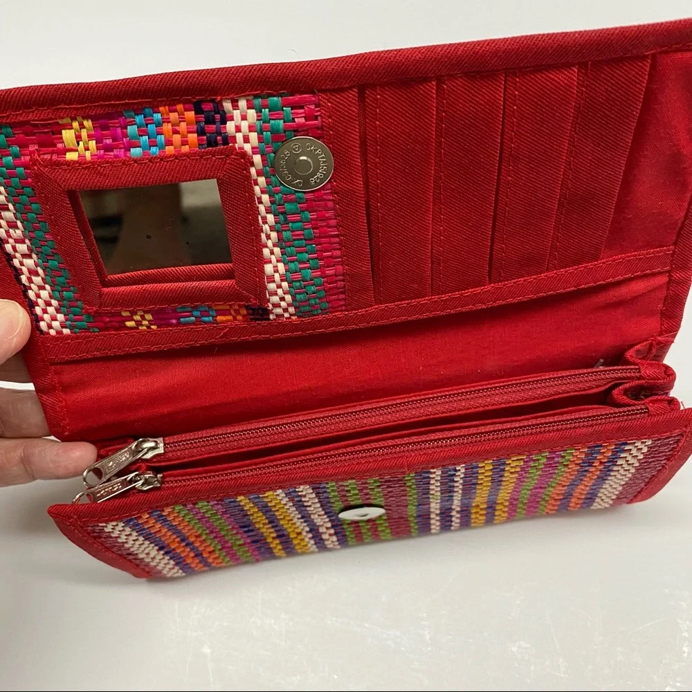 Vintage? Multi Color Woven Striped Clutch Wallet With Floral Design